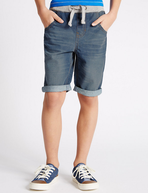 Pure Cotton Ribbed Waistband Denim Shorts (5-14 Years) Image 1 of 2