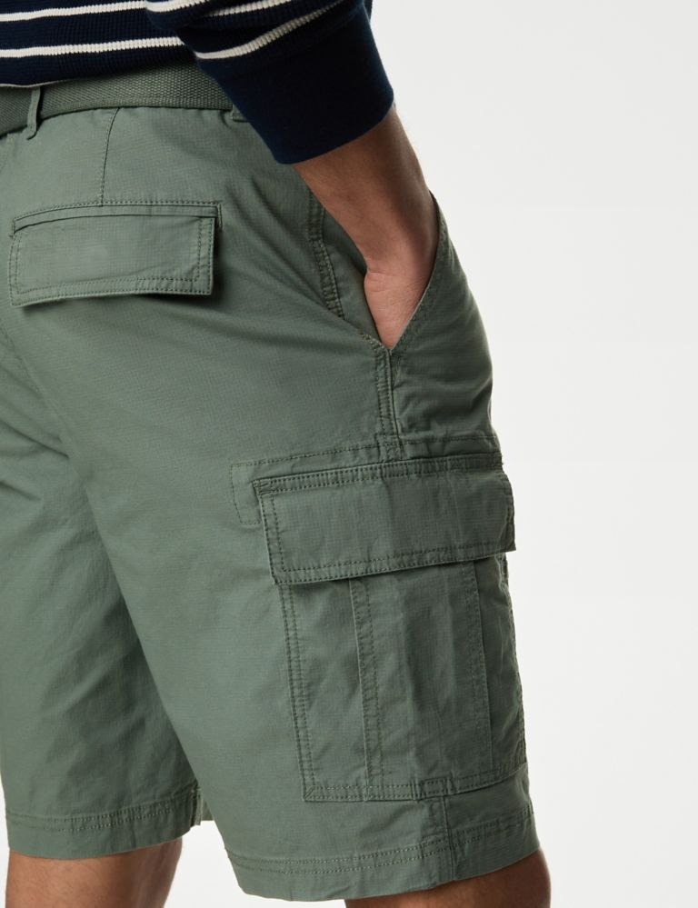Pure Cotton Ripstop Textured  Belted Cargo Shorts 4 of 7