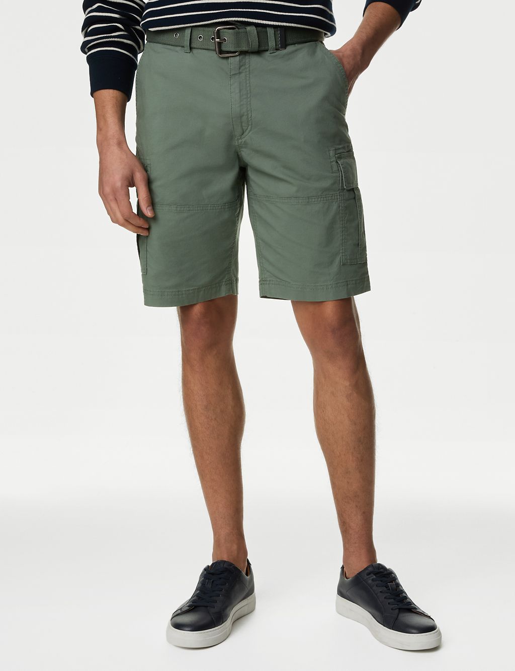 Pure Cotton Ripstop Textured  Belted Cargo Shorts 7 of 7