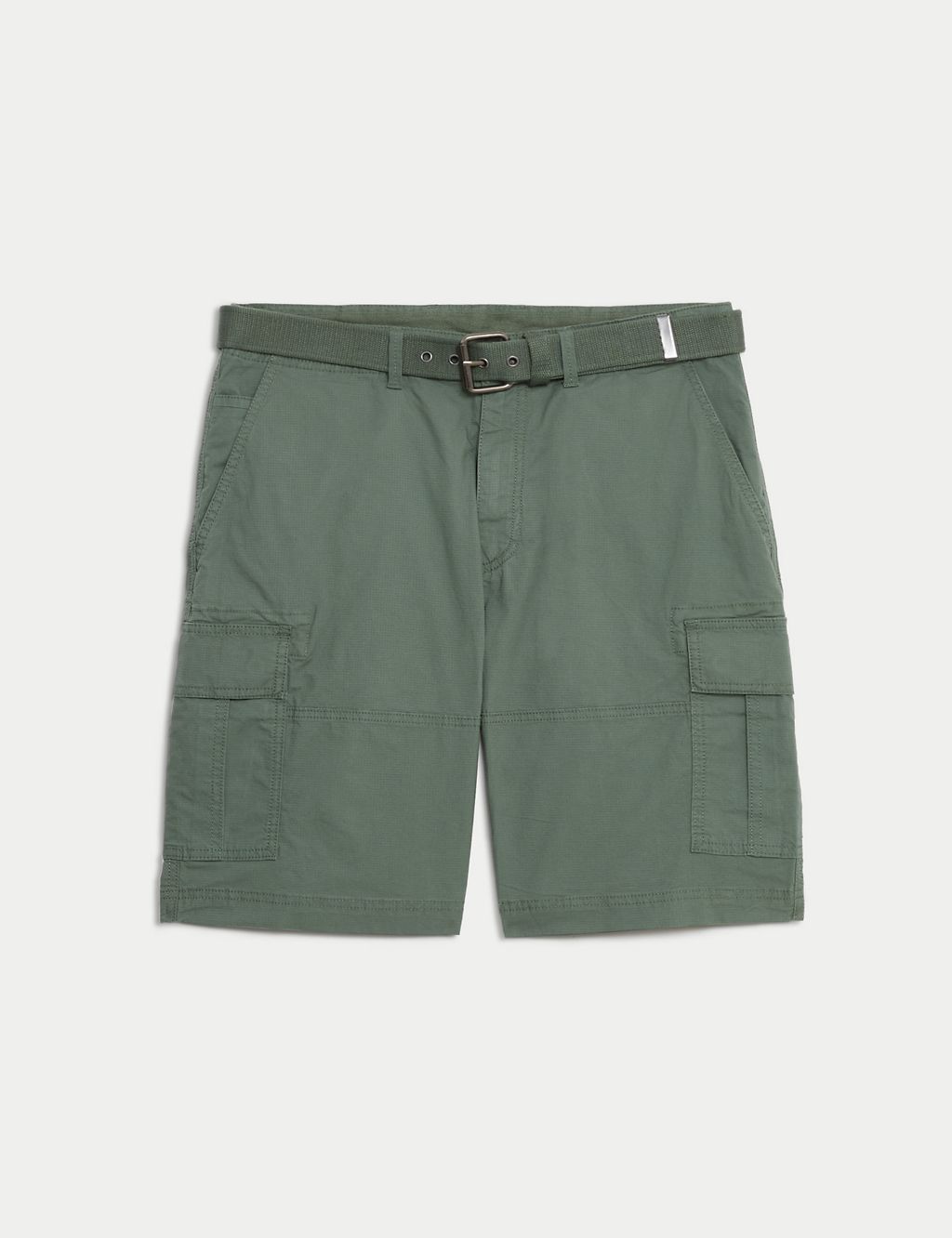 Pure Cotton Ripstop Textured  Belted Cargo Shorts 1 of 7