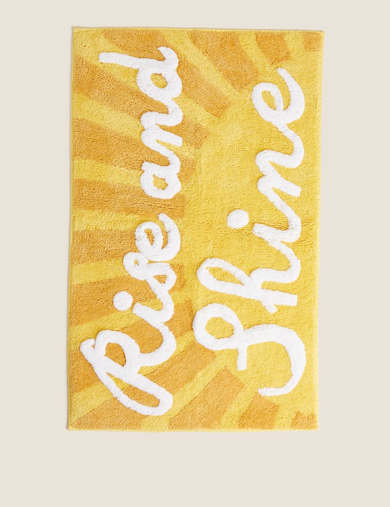 Pure Cotton Rise and Shine Slogan Bath Mat M&S Collection M&S