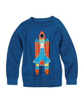Pure Cotton Rocket Print Jumper (1-7 Years) Image 2 of 3