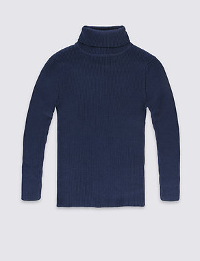 Pure Cotton Roll Neck Jumper (5-14 Years) Image 2 of 3