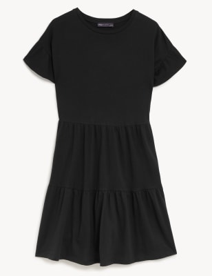 Pure Cotton Round Neck Mini Tiered Dress Image 2 of 5