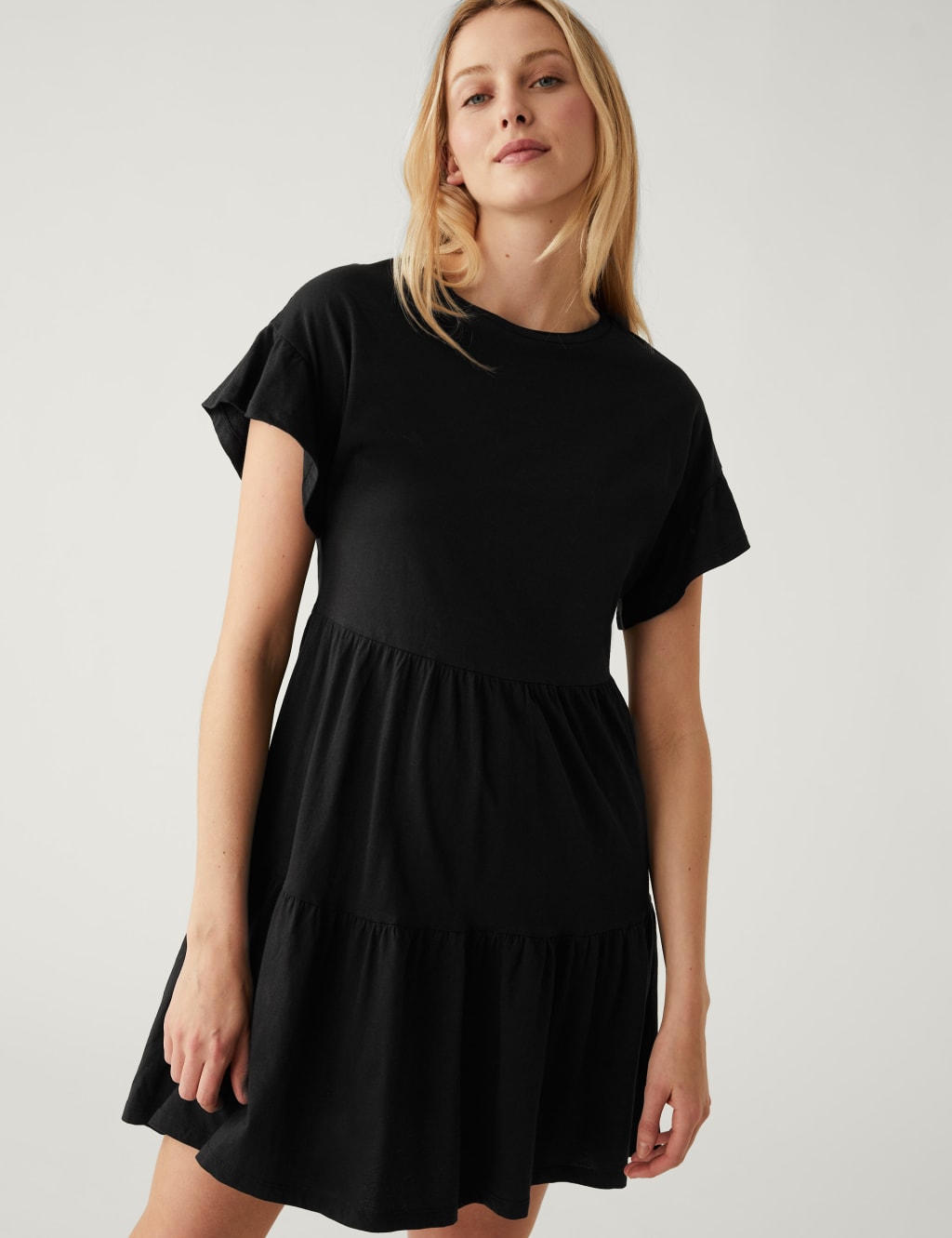 Pure Cotton Round Neck Mini Tiered Dress 4 of 5