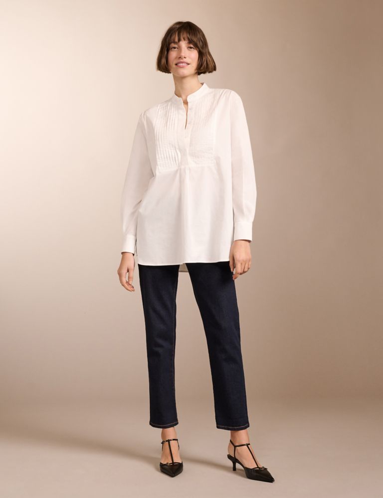 Pure Cotton Round Neck Pintuck Shirt 1 of 6