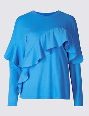 Pure Cotton Ruffle Front T-Shirt Image 2 of 5