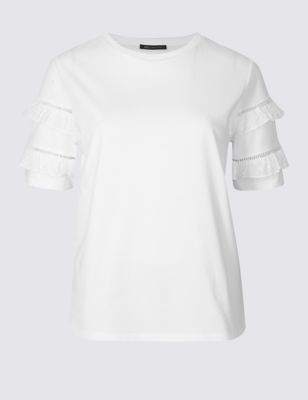 Pure Cotton Ruffle Short Sleeve T-Shirt Image 2 of 4