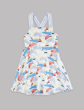Pure Cotton Sail Boat Print Dress (3-16 Years) Image 2 of 3