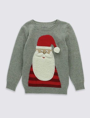 Pure Cotton Santa Jumper (1-7 Years) Image 2 of 3