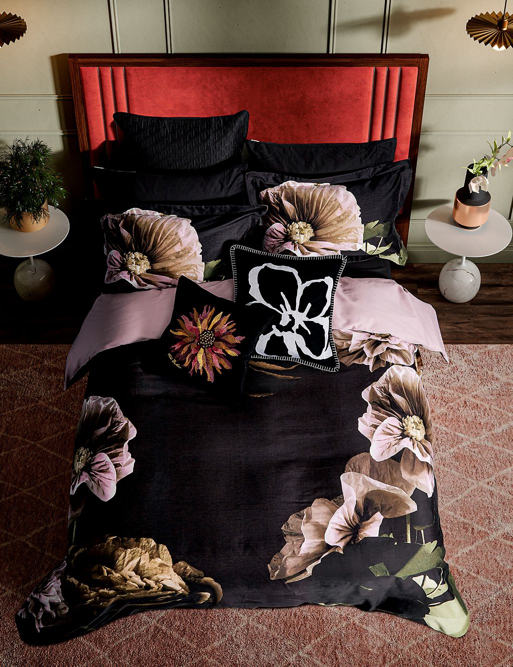 Pure Cotton Sateen Paper Floral Bedding Set 3 of 5