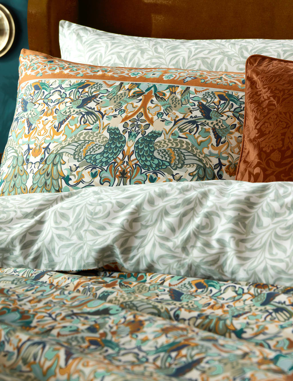 Pure Cotton Sateen Peacock & Bird Bedding Set 1 of 8