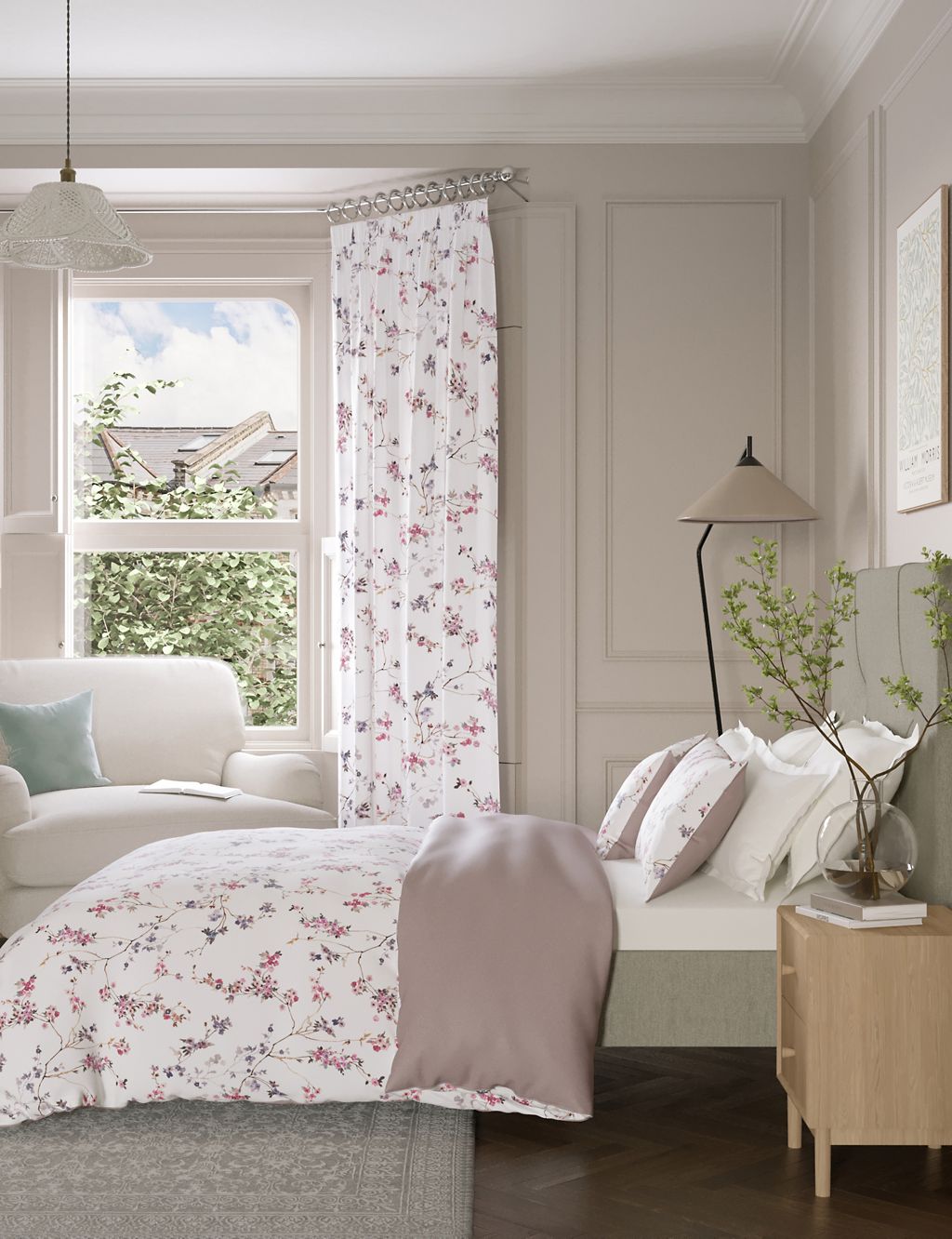 Pure Cotton Sateen Trailing Cherry Blossom Bedding Set 3 of 3