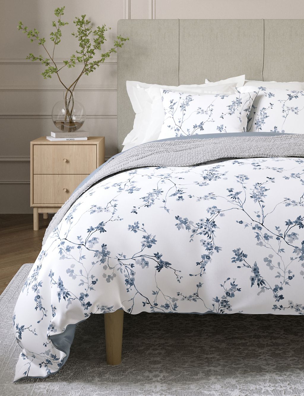 Pure Cotton Sateen Trailing Cherry Blossom Bedding Set 2 of 4