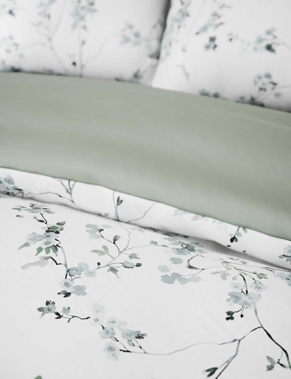 Pure Cotton Sateen Trailing Cherry Blossom Bedding Set 7 of 7