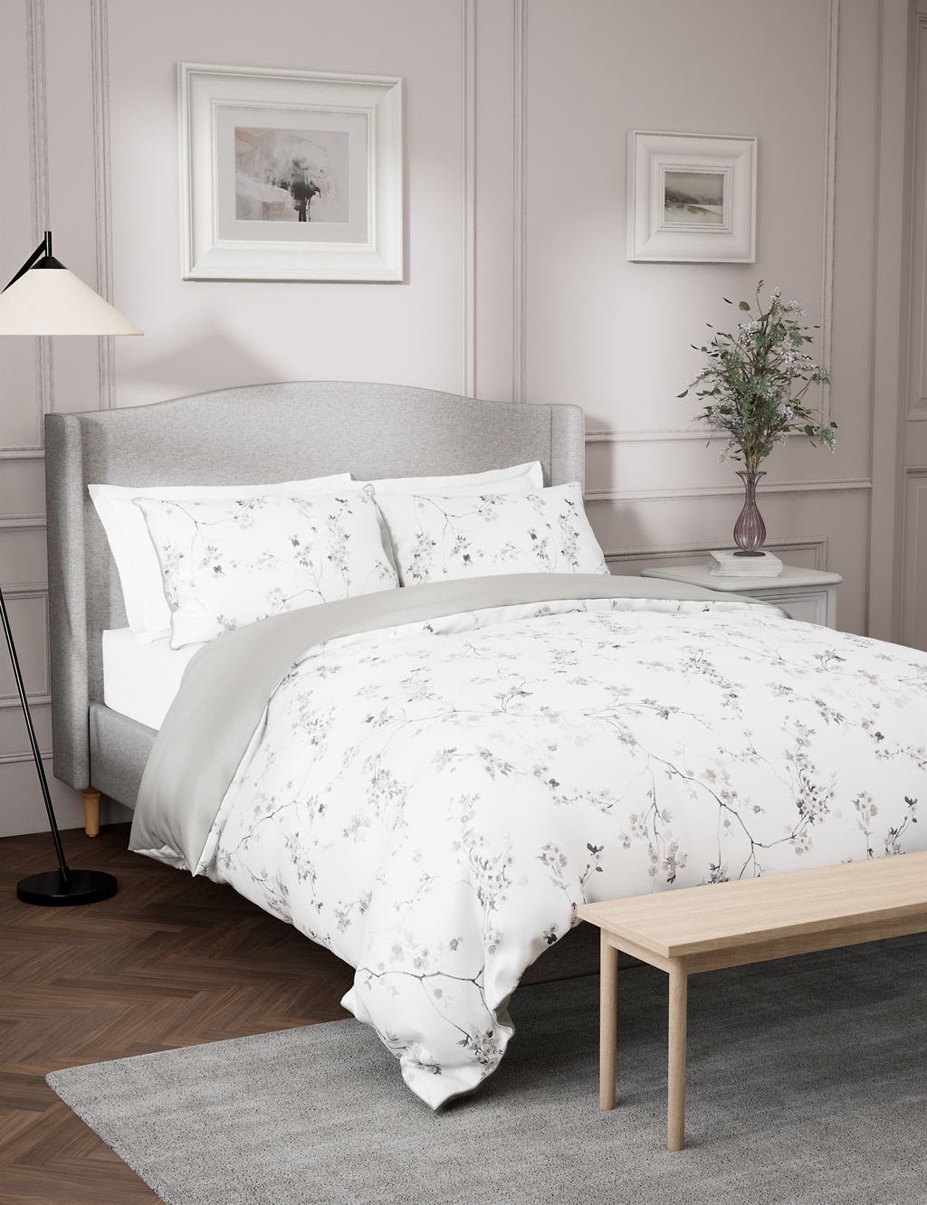Pure Cotton Sateen Trailing Cherry Blossom Bedding Set 2 of 6
