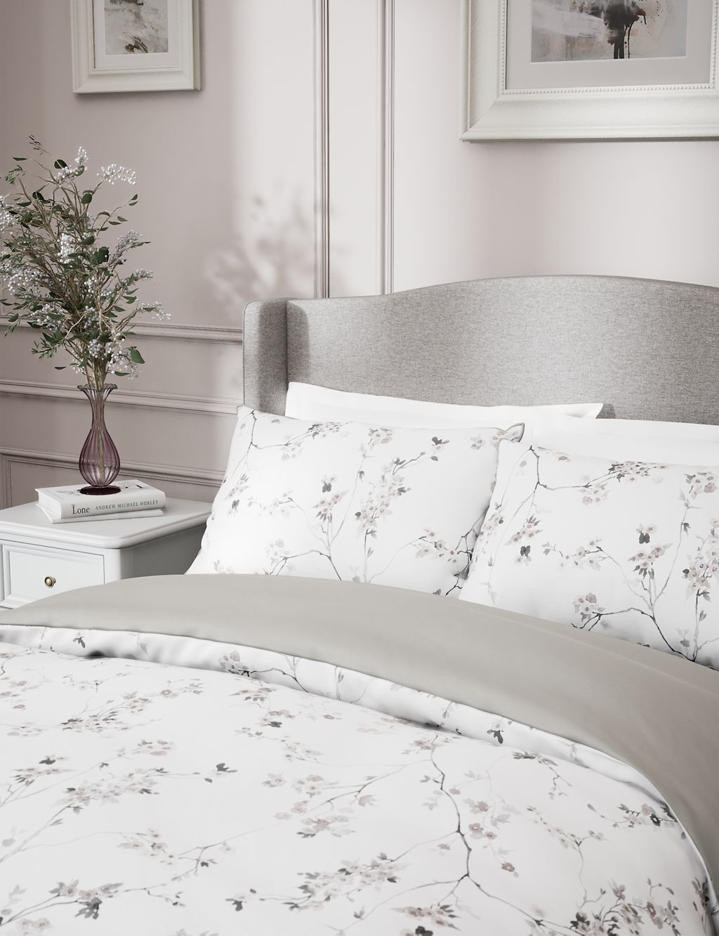 Pure Cotton Sateen Trailing Cherry Blossom Bedding Set 4 of 6