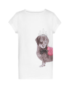 Pure Cotton Sausage Dog Print Girls T-Shirt (5-14 Years) Image 2 of 3