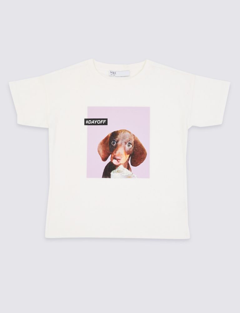 Pure Cotton Sausage Dog Printed T-Shirt (3-16 Years) 2 of 4