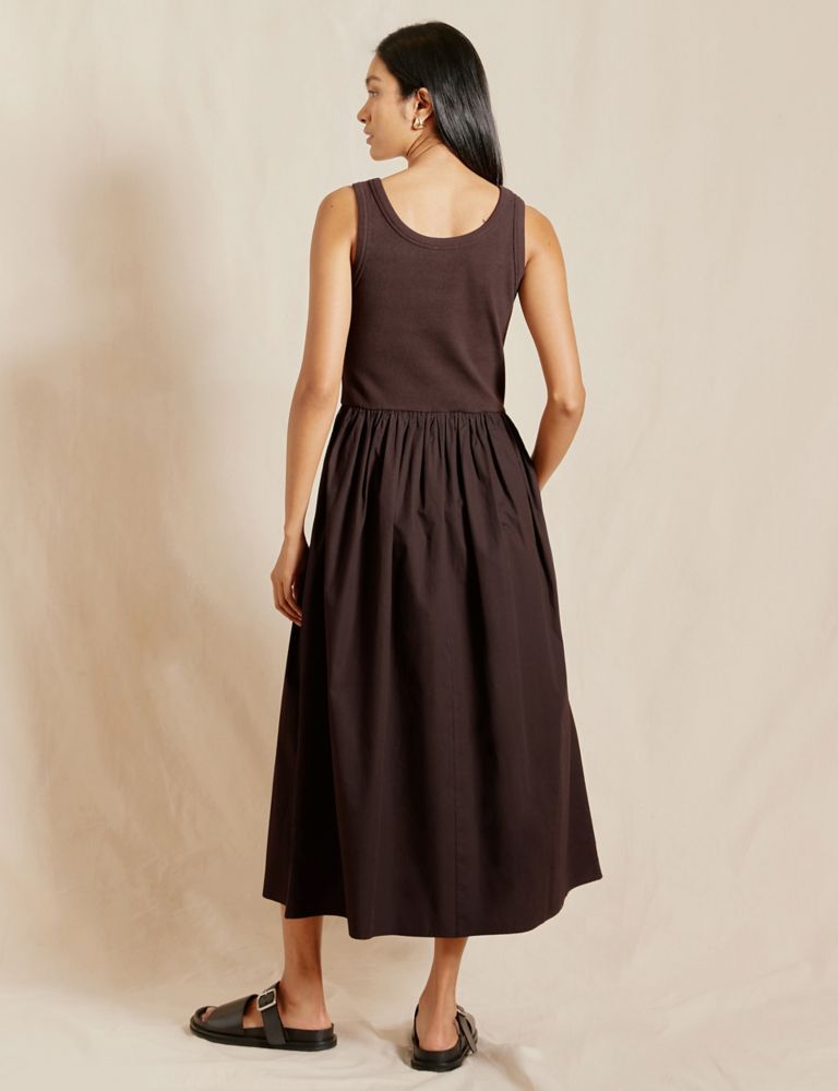 Pure Cotton Scoop Neck Midi Waisted Dress 3 of 5