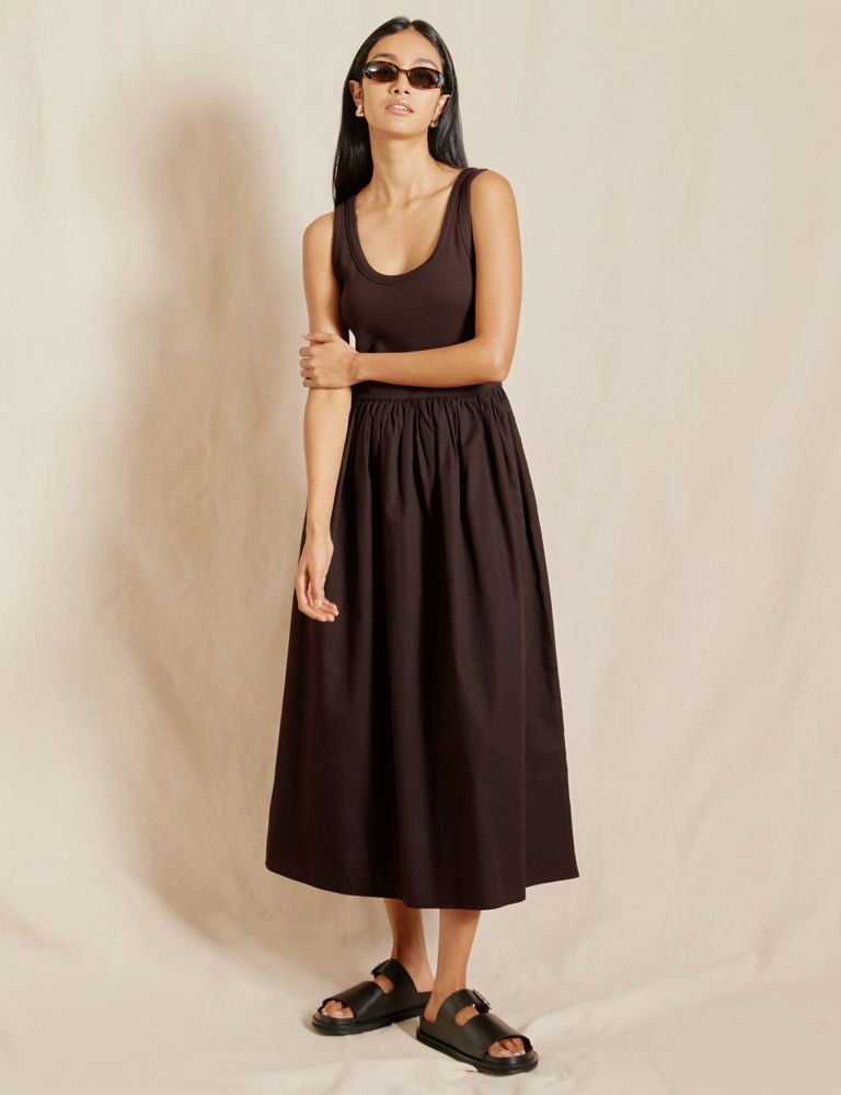 Pure Cotton Scoop Neck Midi Waisted Dress 5 of 5