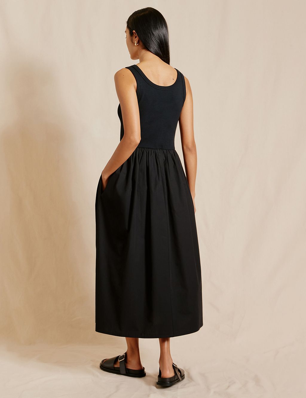 Pure Cotton Scoop Neck Midi Waisted Dress 2 of 5