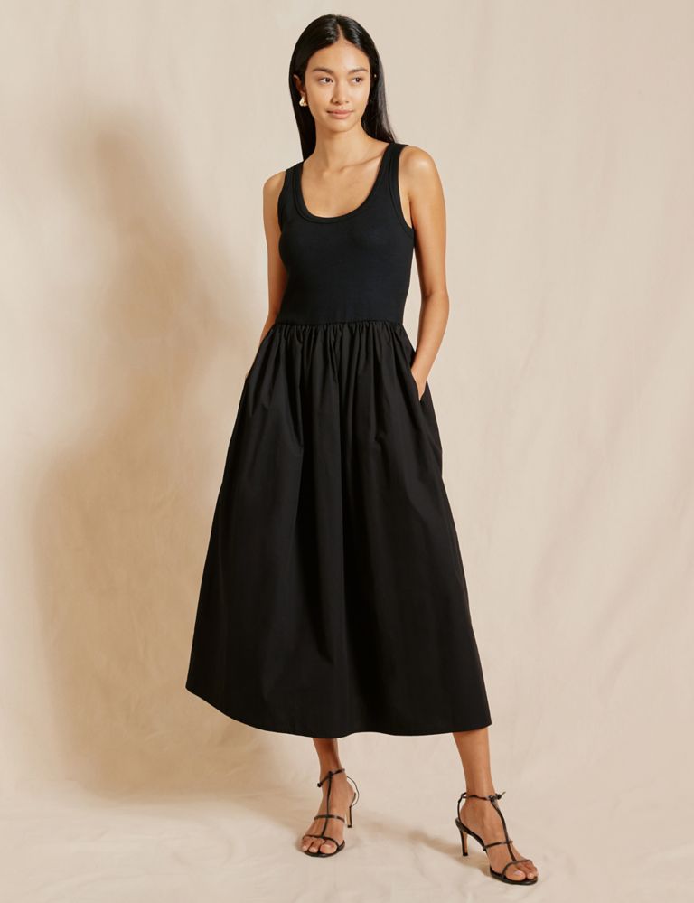 Pure Cotton Scoop Neck Midi Waisted Dress 5 of 5