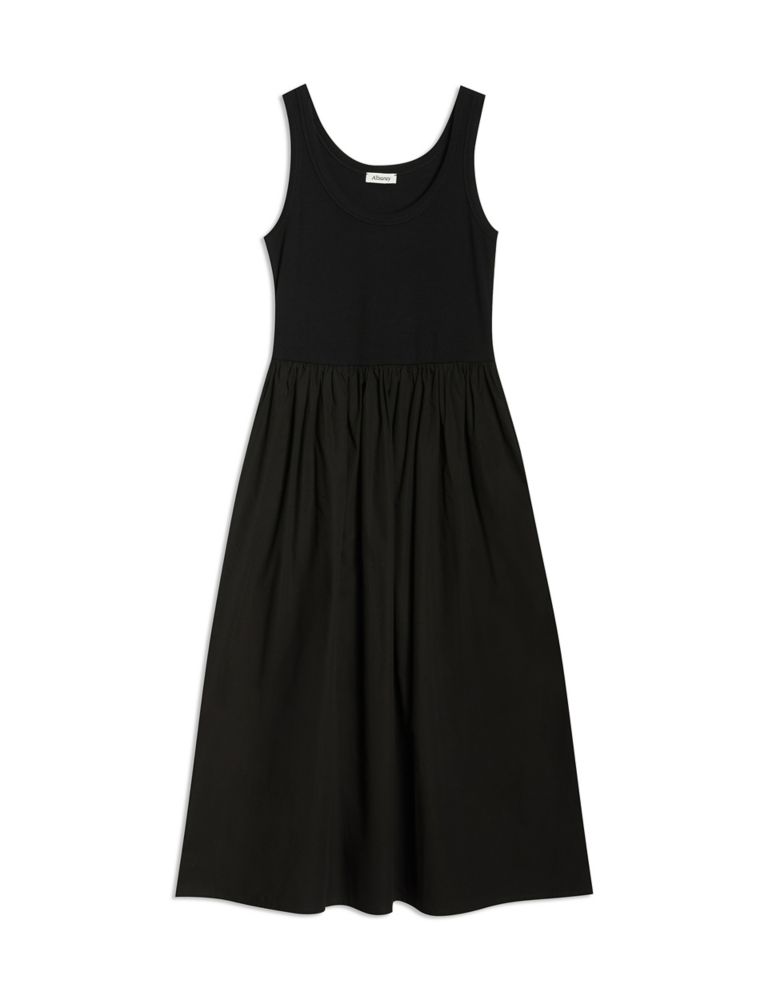 Pure Cotton Scoop Neck Midi Waisted Dress 2 of 5