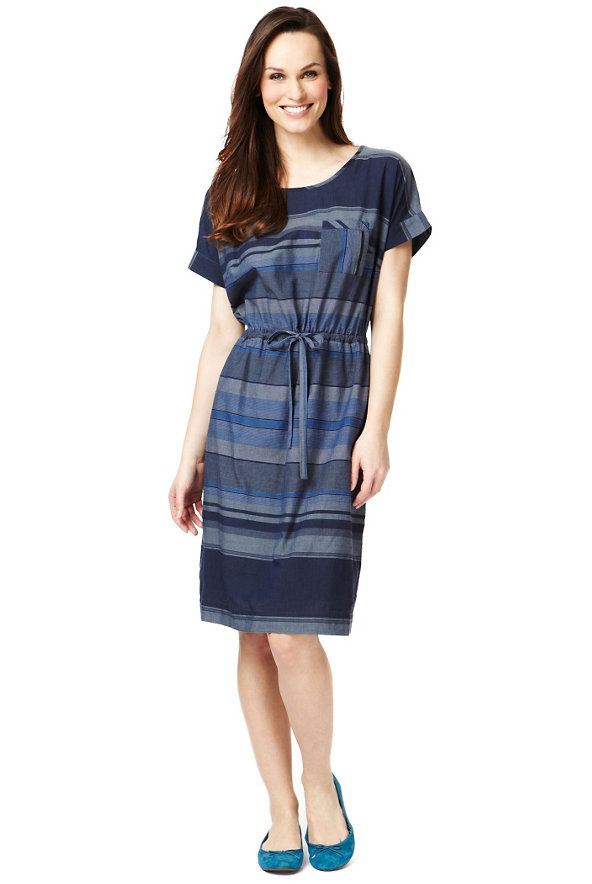 Pure Cotton Scoop Neck Striped Dress Image 1 of 1