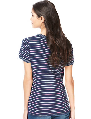 Pure Cotton Scoop Neck Striped T-Shirt Image 2 of 3