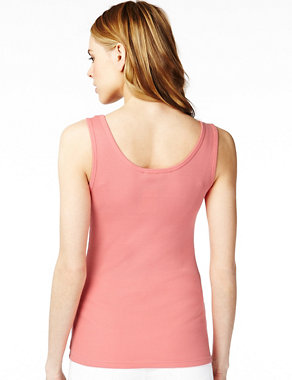 Pure Cotton Scoop Neck Vest Top with Stay New™ Image 2 of 4