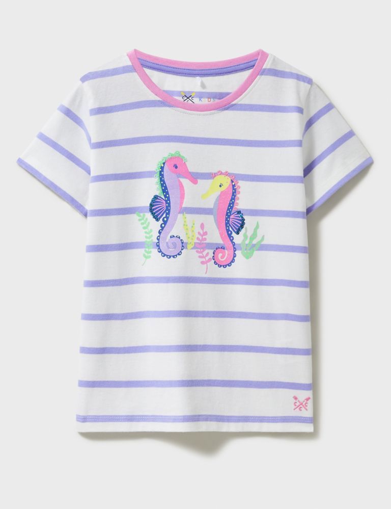 Pure Cotton Seahorse Sequin T-Shirt (3-12 Yrs) 1 of 3
