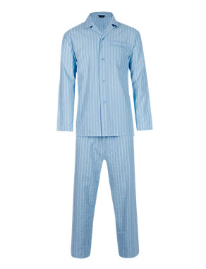 Pure Cotton Seersucker Striped Pyjamas Image 2 of 4