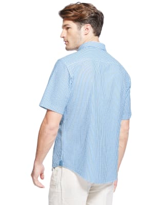 Blue Striped Cotton Seersucker Shirt