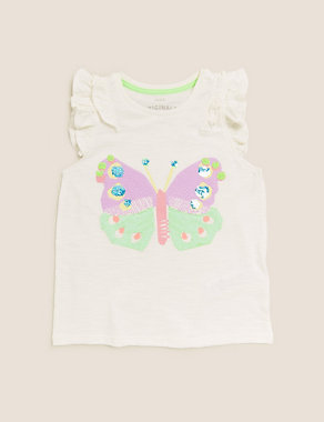 Pure Cotton Sequin Butterfly T-Shirt (2-7 Yrs) Image 2 of 4