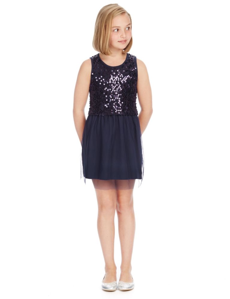 Pure Cotton Sequin Embellished Dress (5-14 Years) 1 of 3