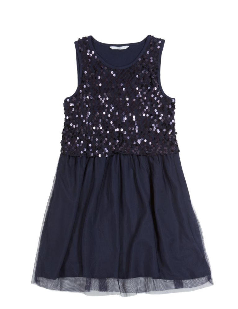 Pure Cotton Sequin Embellished Dress (5-14 Years) 2 of 3