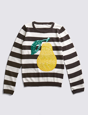 Pure Cotton Sequin Embellished Fruit Jumper (5-14 Years) Image 2 of 3