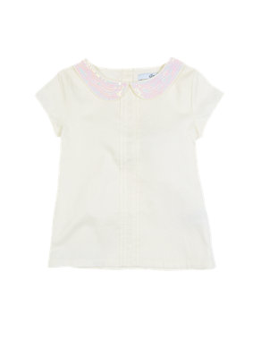 Pure Cotton Sequin Embellished Peter Pan Collar Top (1-7 Years) Image 2 of 3