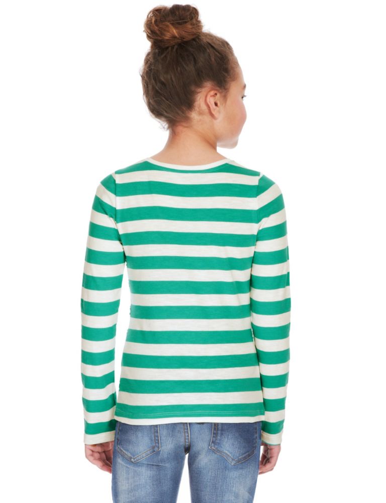 Pure Cotton Sequin Embellished Striped T-Shirt 4 of 4
