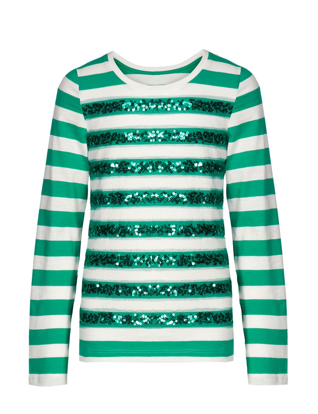 Pure Cotton Sequin Embellished Striped T-Shirt 1 of 4