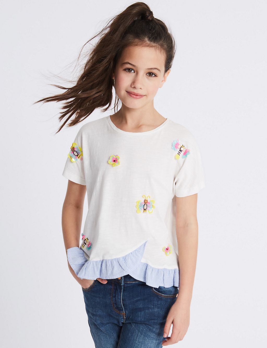 Pure Cotton Sequin Frill Hem Top (3-16 Years) 3 of 5