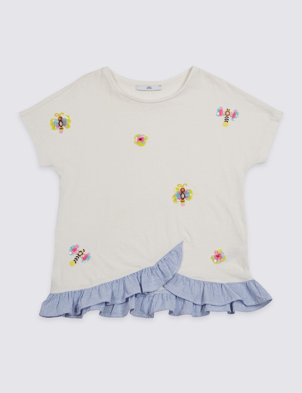 Pure Cotton Sequin Frill Hem Top (3-16 Years) 1 of 5