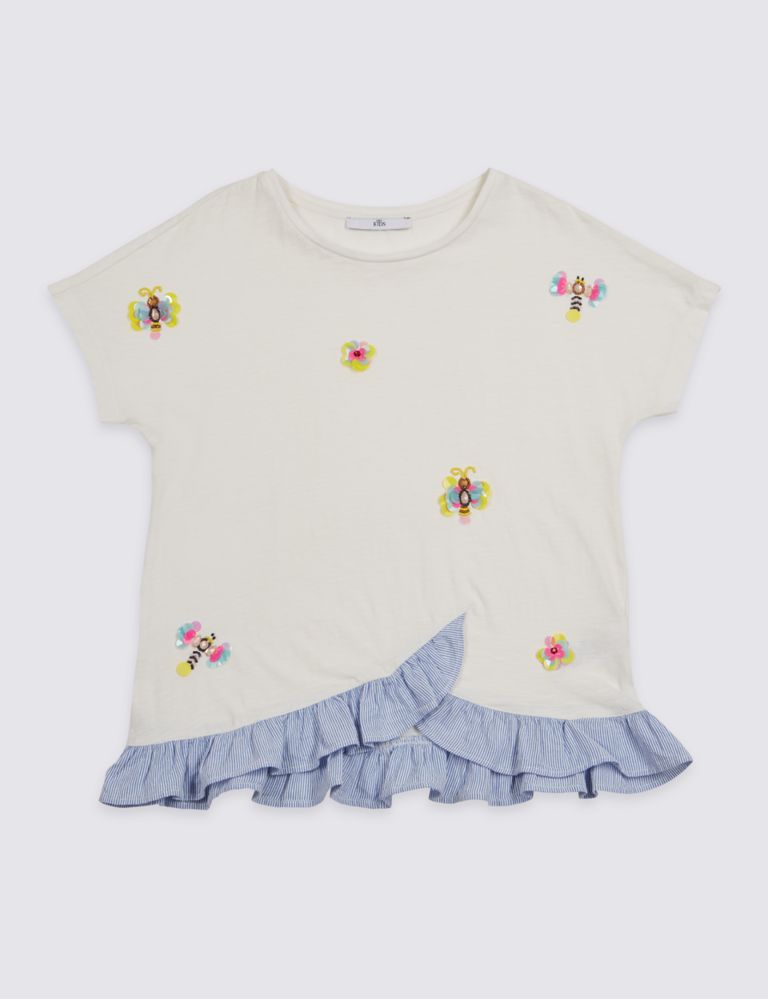 Pure Cotton Sequin Frill Hem Top (3-16 Years) 2 of 5