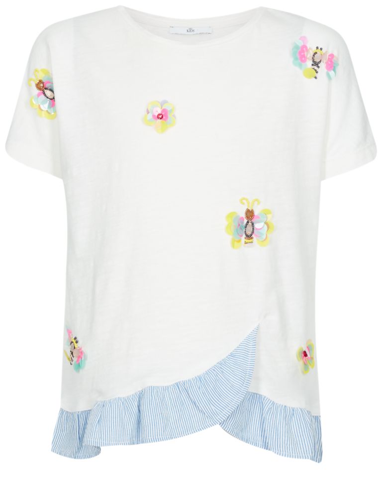 Pure Cotton Sequin Frill Hem Top (3-16 Years) 4 of 5
