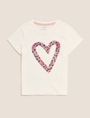 Pure Cotton Sequin Heart T-Shirt (2-7 Yrs) Image 2 of 4