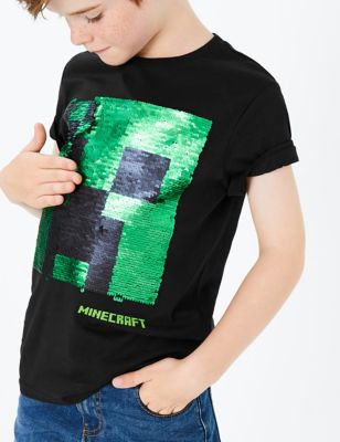 Pure Cotton Sequin Minecraft Print T Shirt 3 16 Years M S