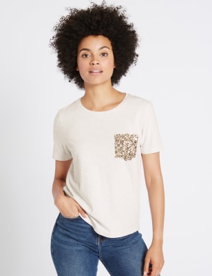 Sequin Regular Fit T-Shirt, M&S Collection