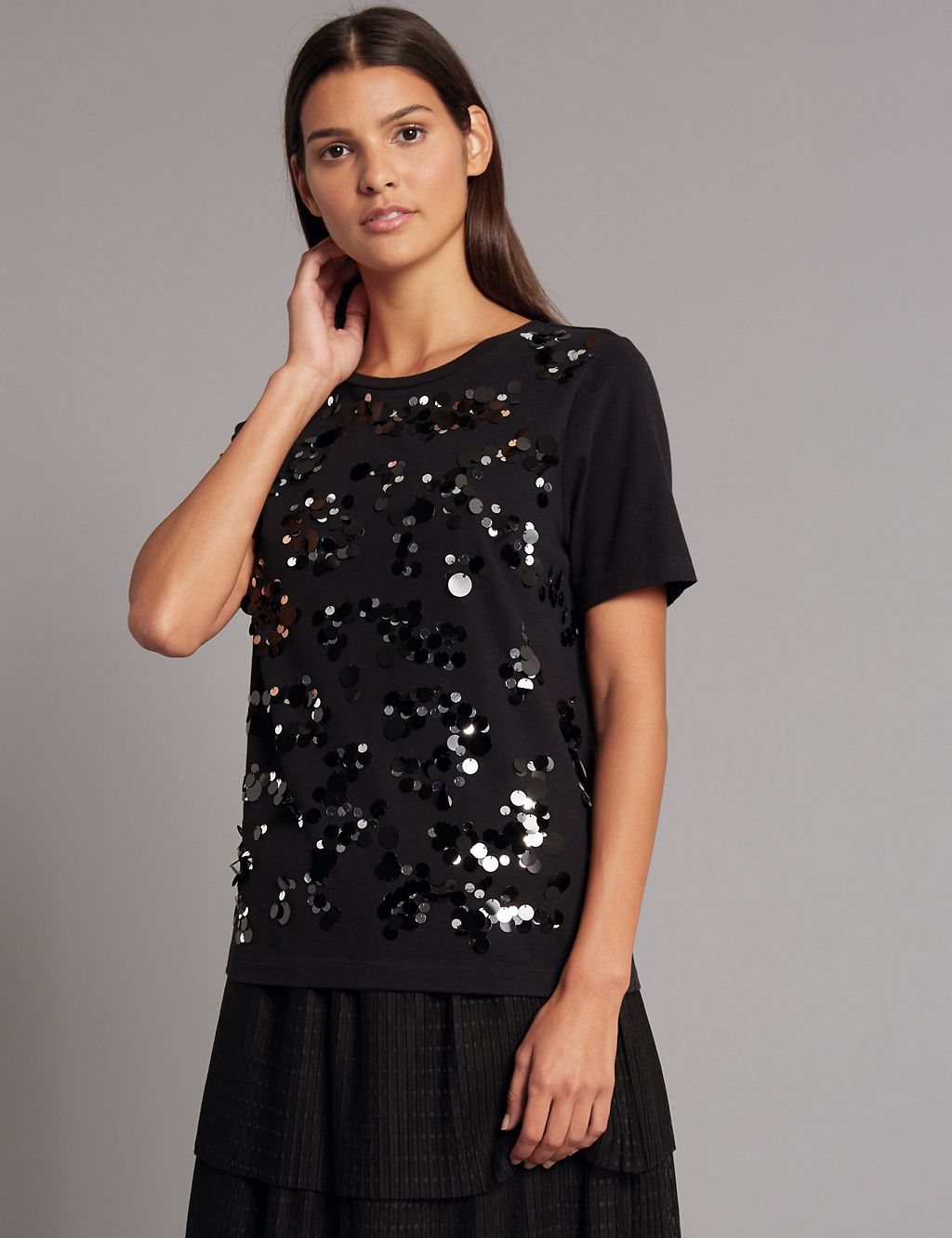 Pure Cotton Sequin Short Sleeve T-Shirt 1 of 4