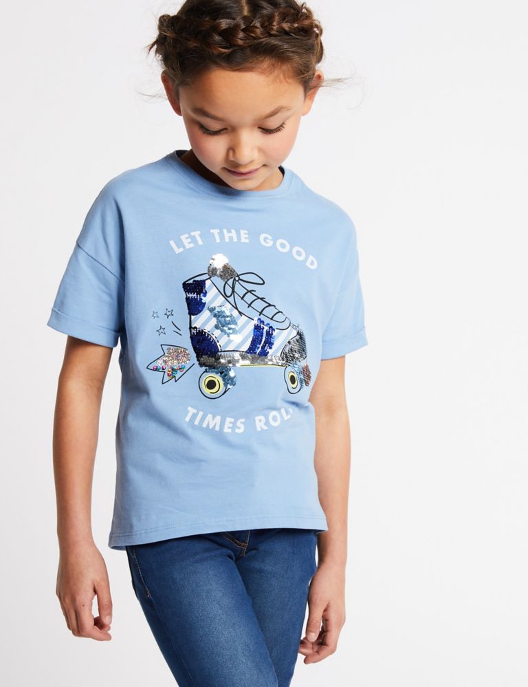 Pure Cotton Sequin Skates T-Shirt (3-16 Years) 1 of 3